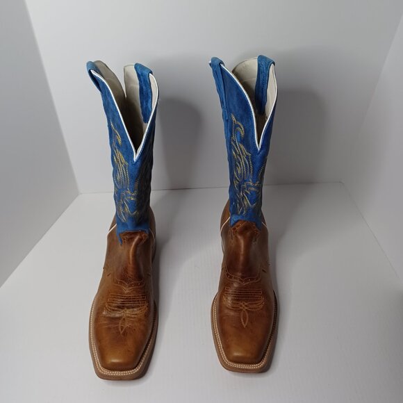 Vintage J.B. Dillon Reserve Cowboy Boots Mens 11.5EE Tan/Blue Rodeo Rancher 2004 - Picture 2 of 14
